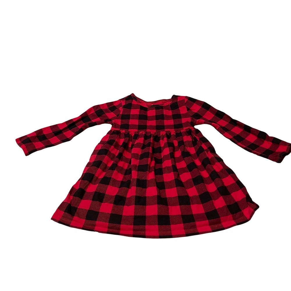 Wonder Nation Girls 4T  Red Black Buffalo Plaid Long Sleeve Dress Size 4T